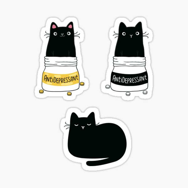 ANTIDÉPRESSEUR DE FOURRURE. Illustration de chat noir mignon. Un cadeau pour un amoureux des animaux. Sticker