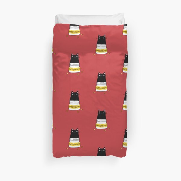 FUR ANTIDEPRESSANT . Cute black cat illustration. A gift for a pet lover. Duvet Cover