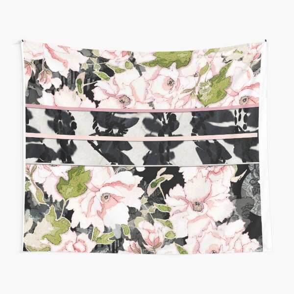 Pink Peony Blossoms with Shibori "Obi" Tapestry