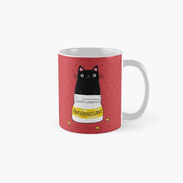 FUR ANTIDEPRESSANT . Cute black cat illustration. A gift for a pet lover. Classic Mug