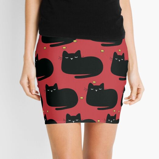 FUR ANTIDEPRESSANT . Cute black cat illustration. A gift for a pet lover. Mini Skirt