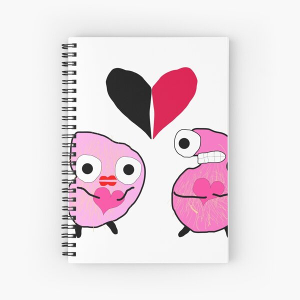 doodle pink monster with red and black heart Spiral Notebook