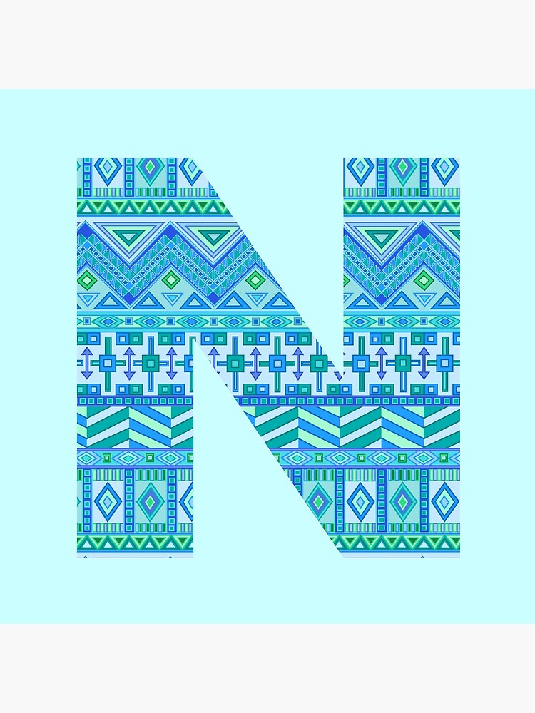Letter N Blue Aztec Stripes Pattern Boho Monogram Initial by theartofvikki