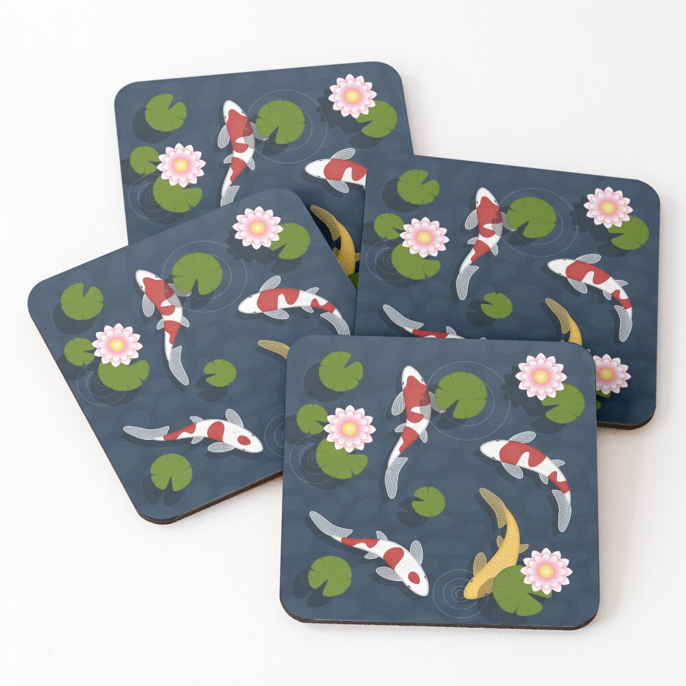 Japanese Koi Fish Pond Coasters (Set of 4)