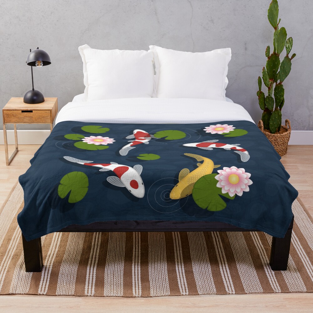 "Japanese Koi Fish Pond" Throw Blanket for Sale by chibibikun Redbubble