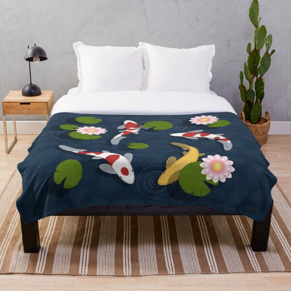 Japanese Koi Fish Pond Throw Blanket