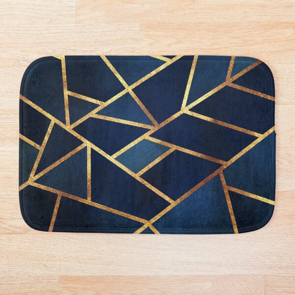 Navy Gold Stone Geometric Bath Mat