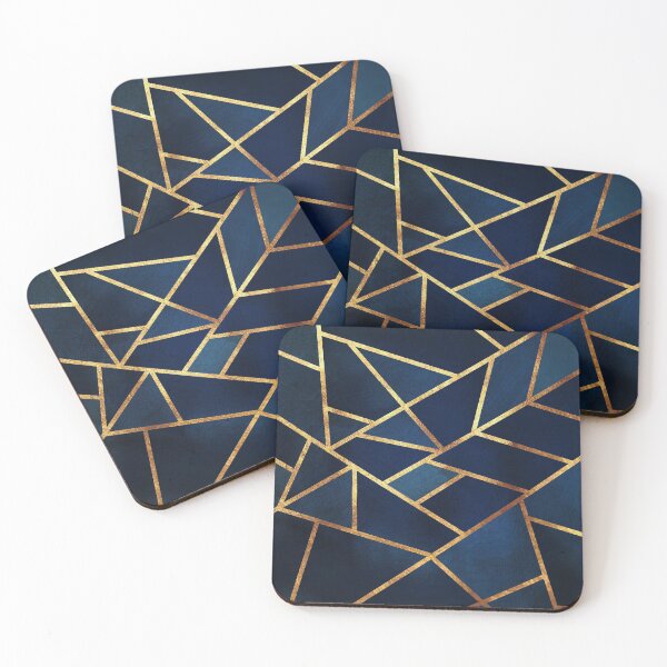 Navy Gold Stone Geometric Coasters (Set of 4)