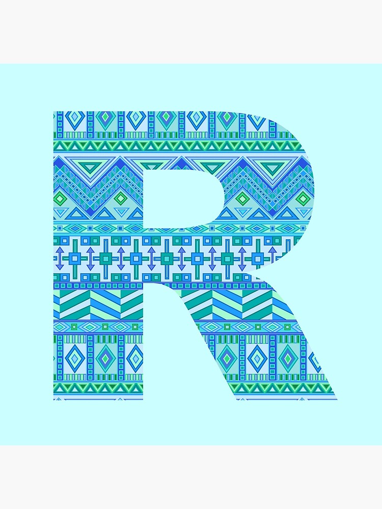 Thumbnail 3 of 3, Throw Pillow, Letter R Blue Aztec Stripes Pattern Boho Monogram Initial designed and sold by theartofvikki.