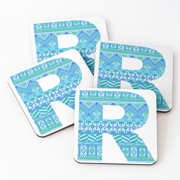 Item preview, Letter R Blue Aztec Stripes Pattern Boho Monogram Initial designed and sold by theartofvikki.