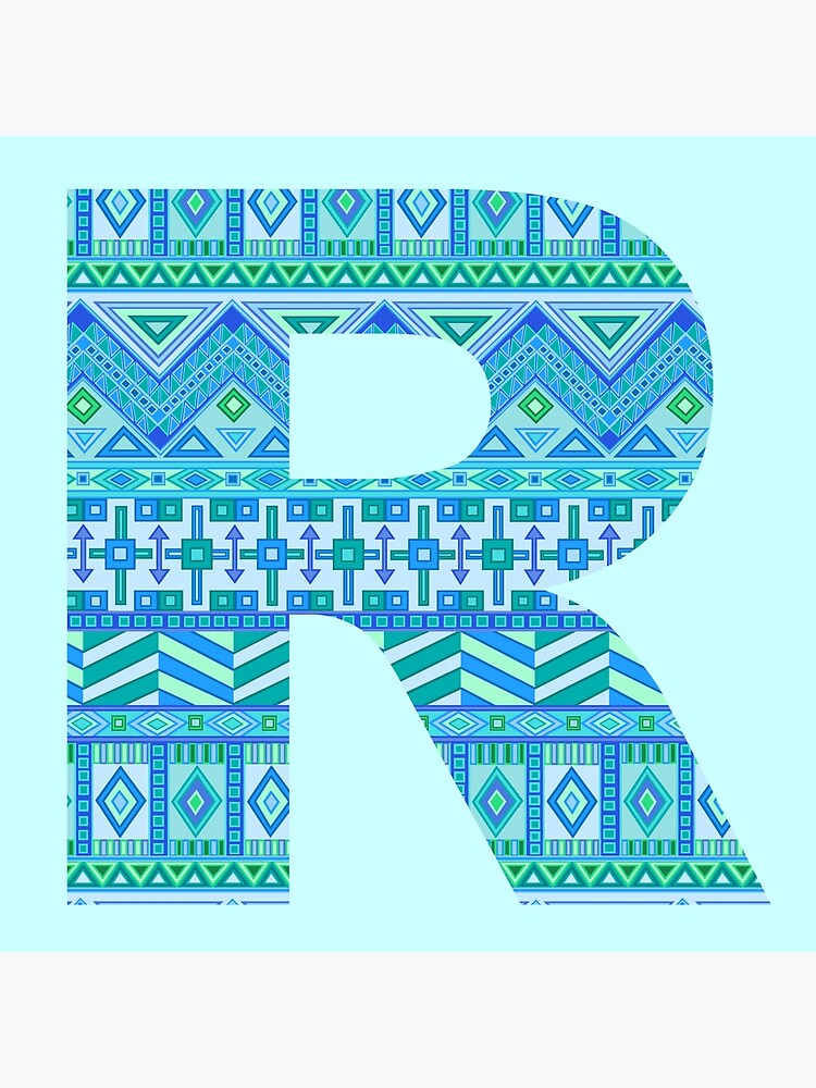 Buchstabe R Blaue Aztekische Streifen Muster Boho Monogramm Initiale Galeriedruck Von Theartofvikki Redbubble