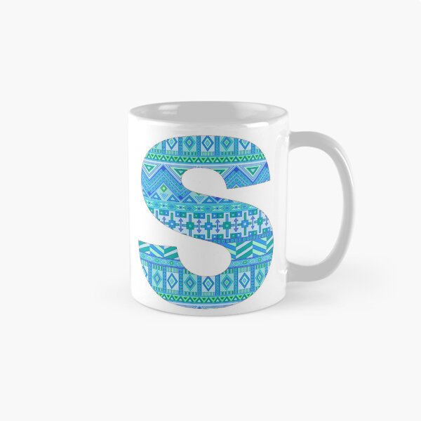 Artikelvorschau, Buchstabe S blaue aztekische Streifen Muster Boho Monogramm Initiale entworfen und verkauft von theartofvikki.