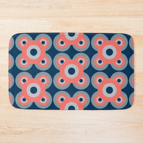 Item preview, Retro flower in coral and blue - grey colour palette, large pattern designed and sold by susyrdesign.