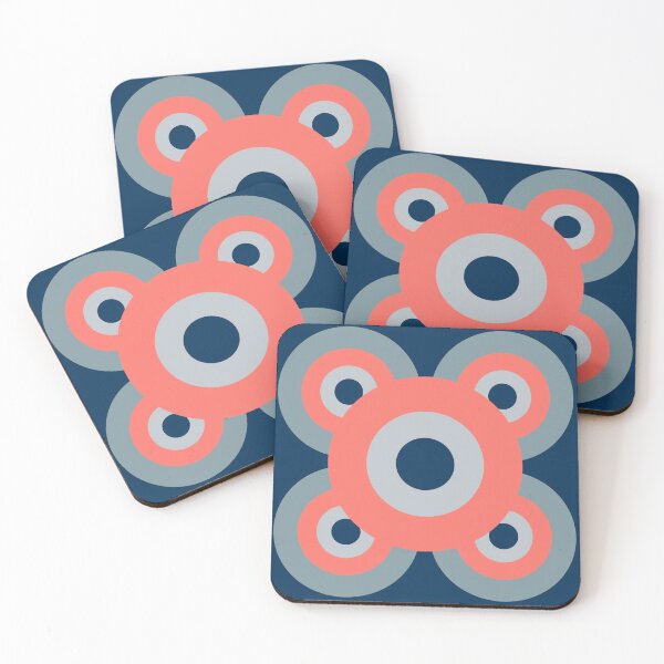 Item preview, Retro flower in coral and blue - grey colour palette, large pattern designed and sold by susyrdesign.