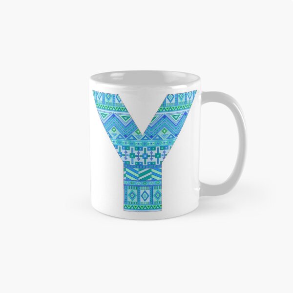Artikelvorschau, Buchstabe Y blaue aztekische Streifen Muster Boho Monogramm Initiale entworfen und verkauft von theartofvikki.