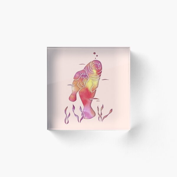 Peach Sea Manatees Acrylic Block