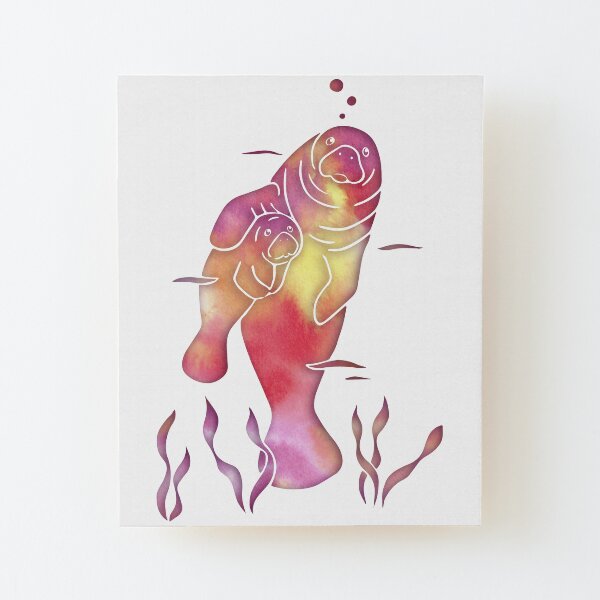 Peach Sea Manatees Wood Mounted Print