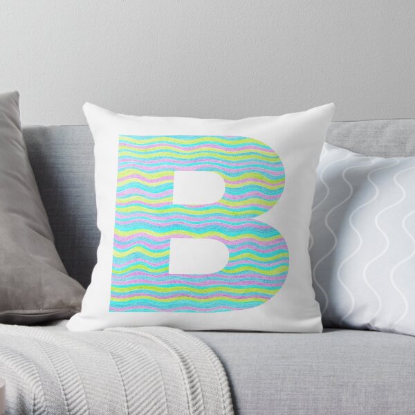 Letter B Neon Wavy Stripe Pattern Monogram Initial Throw Pillow