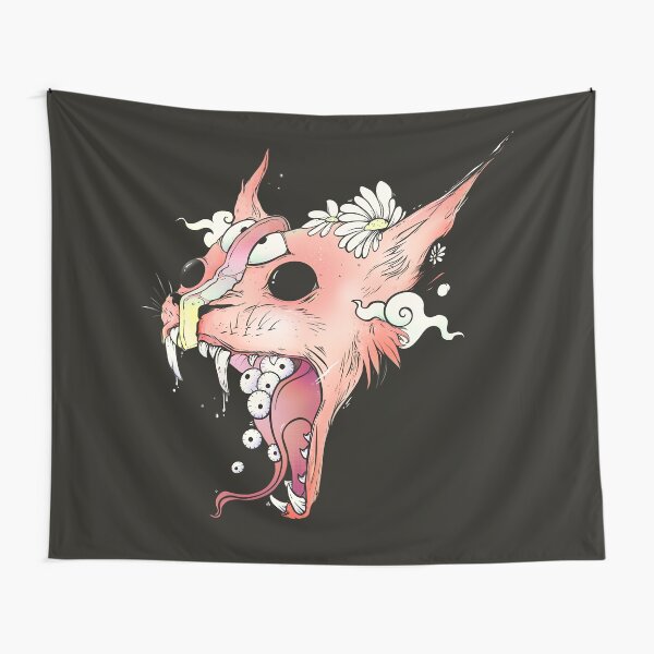 Colorful Cat Art With Tongue And Eyeballs Tapestry