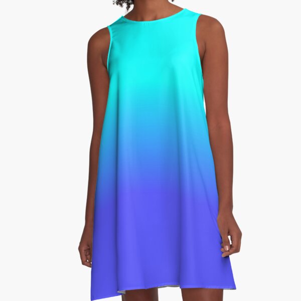Neon Blue and Bright Neon Aqua Ombré Shade Color Fade A-Line Dress