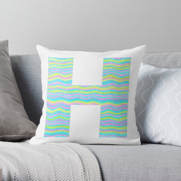 Letter H Neon Wavy Stripe Pattern Monogram Initial Throw Pillow