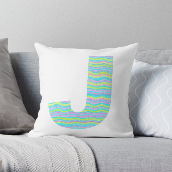 Letter J Neon Wavy Stripe Pattern Monogram Initial Throw Pillow