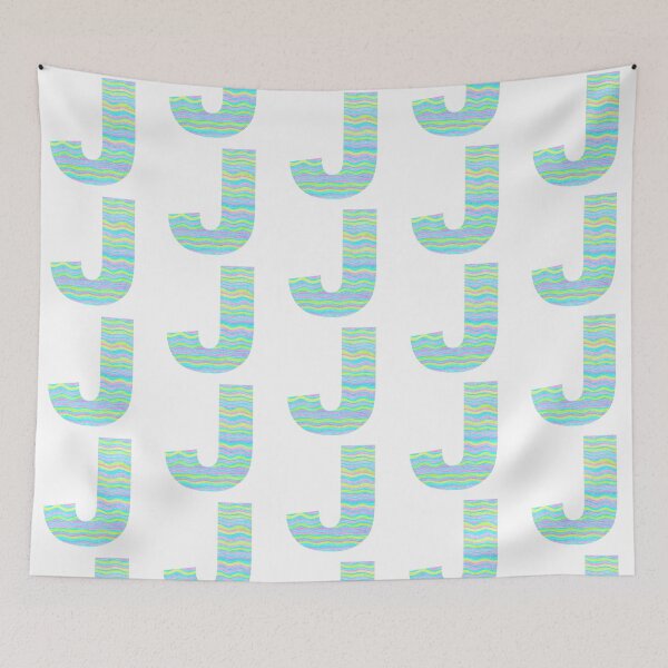 Item preview, Letter J Neon Wavy Stripe Pattern Monogram Initial designed and sold by theartofvikki.