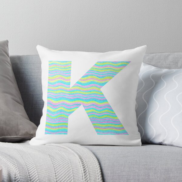 Letter K Neon Wavy Stripe Pattern Monogram Initial Throw Pillow