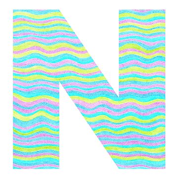 Artwork thumbnail, Letter N Neon Wavy Stripe Pattern Monogram Initial by theartofvikki