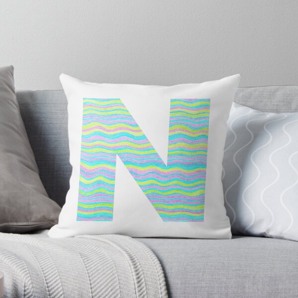 Letter N Neon Wavy Stripe Pattern Monogram Initial Throw Pillow