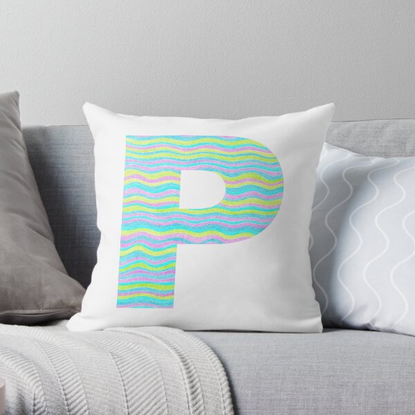 Letter P Neon Wavy Stripe Pattern Monogram Initial Throw Pillow