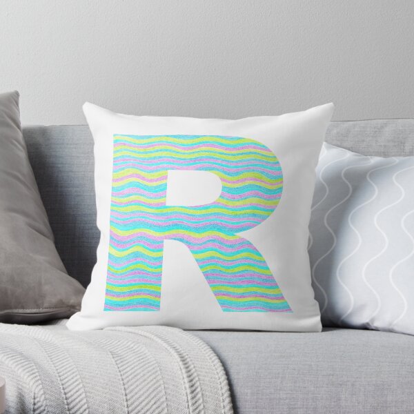 Letter R Neon Wavy Stripe Pattern Monogram Initial Throw Pillow