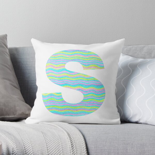 Letter S Neon Wavy Stripe Pattern Monogram Initial Throw Pillow