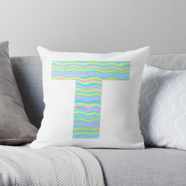 Letter T Neon Wavy Stripe Pattern Monogram Initial Throw Pillow