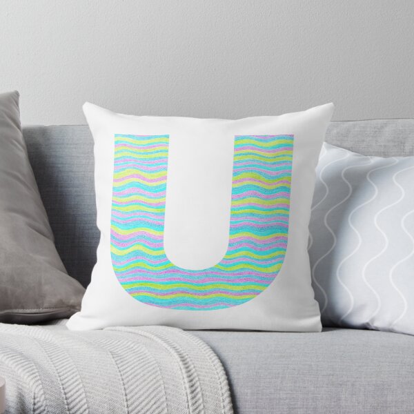 Letter U Neon Wavy Stripe Pattern Monogram Initial Throw Pillow