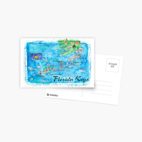 Item preview, Florida Keys Key West Marathon Key Largo Illustrated Travel Poster Favorite Map Tourist Highlights designed and sold by artshop77.
