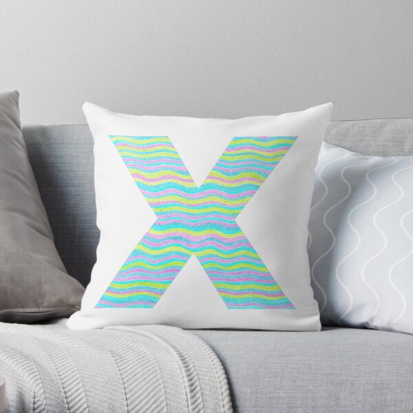 Letter X Neon Wavy Stripe Pattern Monogram Initial Throw Pillow