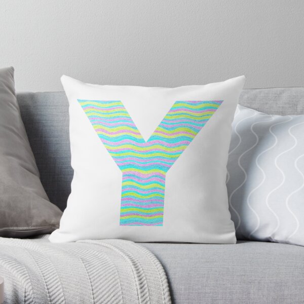 Letter Y Neon Wavy Stripe Pattern Monogram Initial Throw Pillow