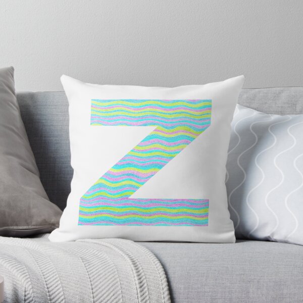 Letter Z Neon Wavy Stripe Pattern Monogram Initial Throw Pillow