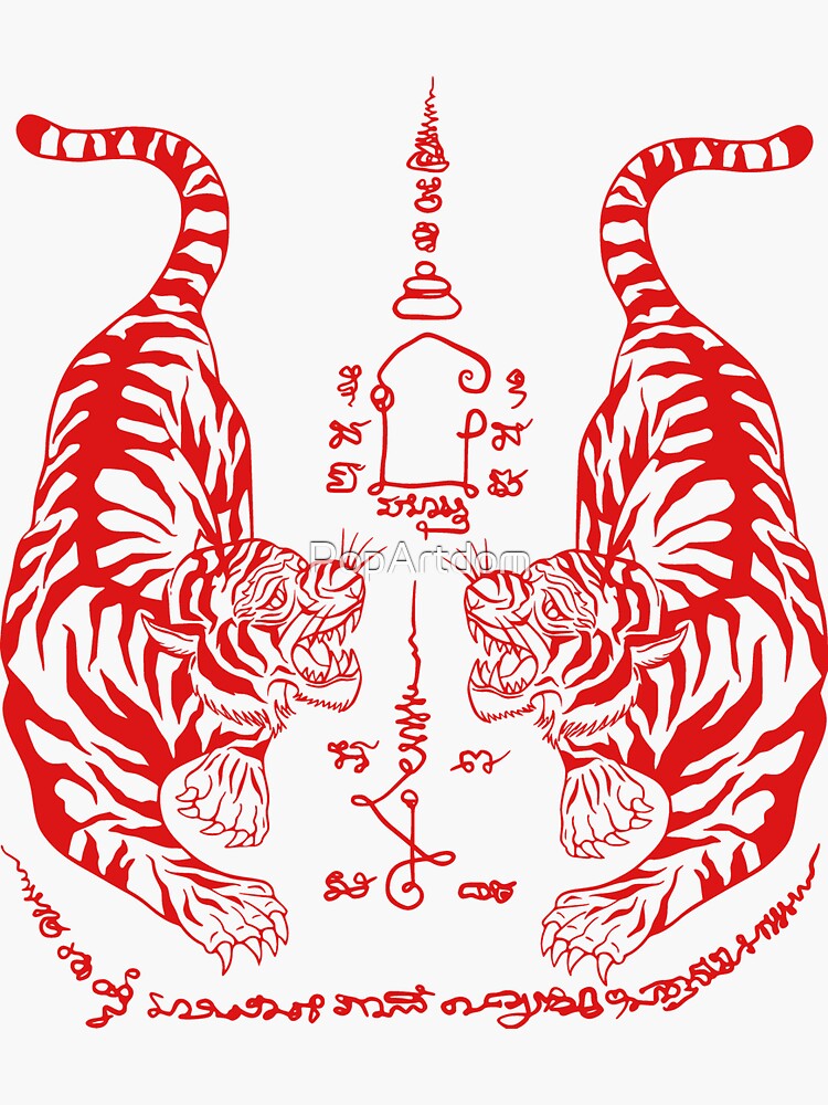 "Awesome Red Double Tiger Sak Yant" Sticker for Sale by PopArtdom