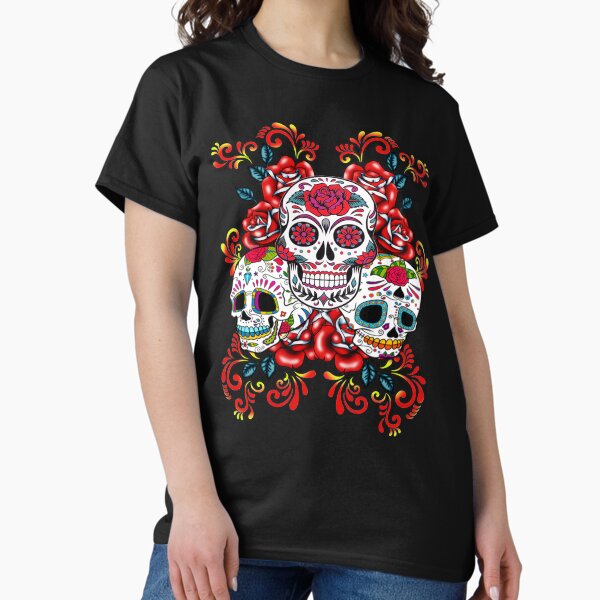 Item preview, Triple Skull Red Floral Day Of The Dead Sugar Skulls designed and sold by Atteestude.