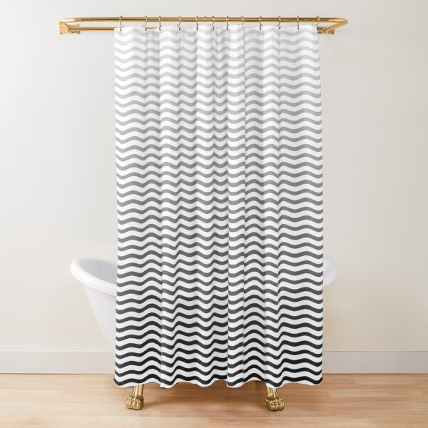 Black And White Fade Ombre Shaded Wavy Wave ZigZag Stripe Shower Curtain