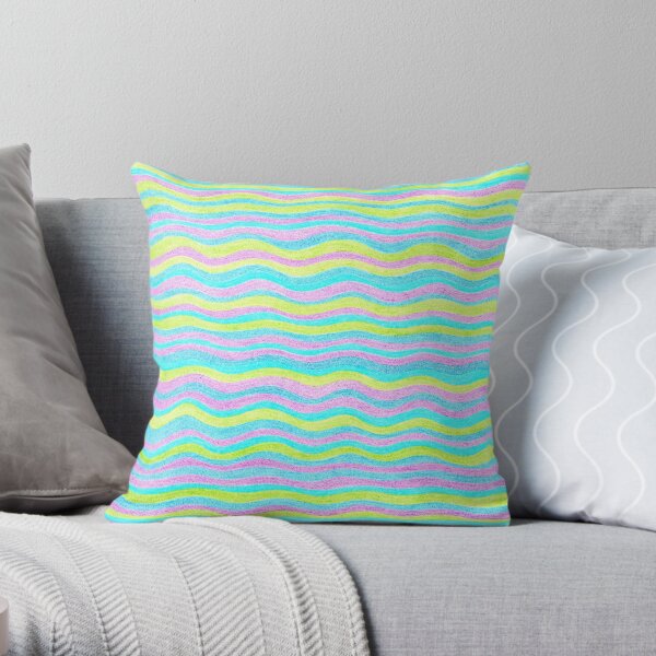 Neon Colors Hand Drawn Psychedelic Stripe Pattern Throw Pillow