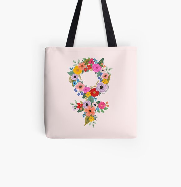 Feminista floral - The Peach Fuzz Bolsa estampada de tela