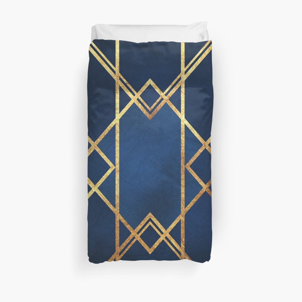 "Navy Gold Geometric" Duvet Cover by themadesigns Redbubble