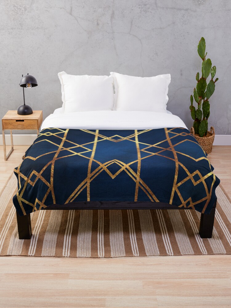 gold and navy throw