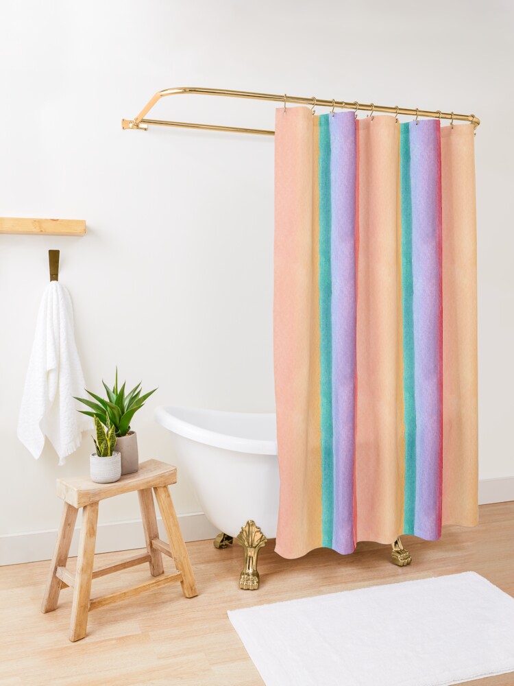 Alternate view of Rainbow stripe design Shower Curtain