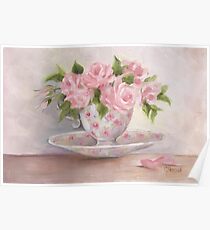 cup and saucer floral rose oil painting Poster