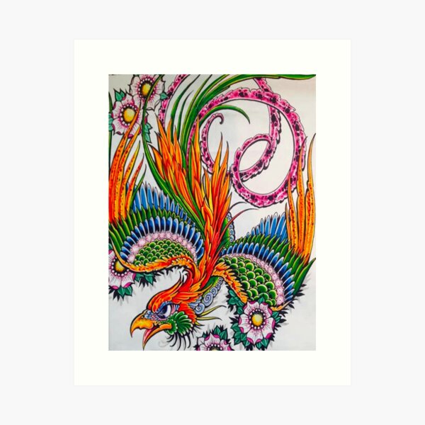 Dessin de tatouage Phoenix aquarellé Impression artistique