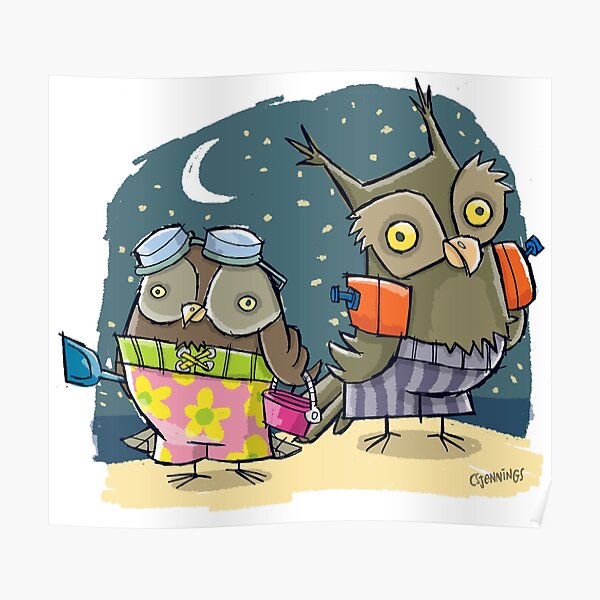 Owls at the Beach Poster